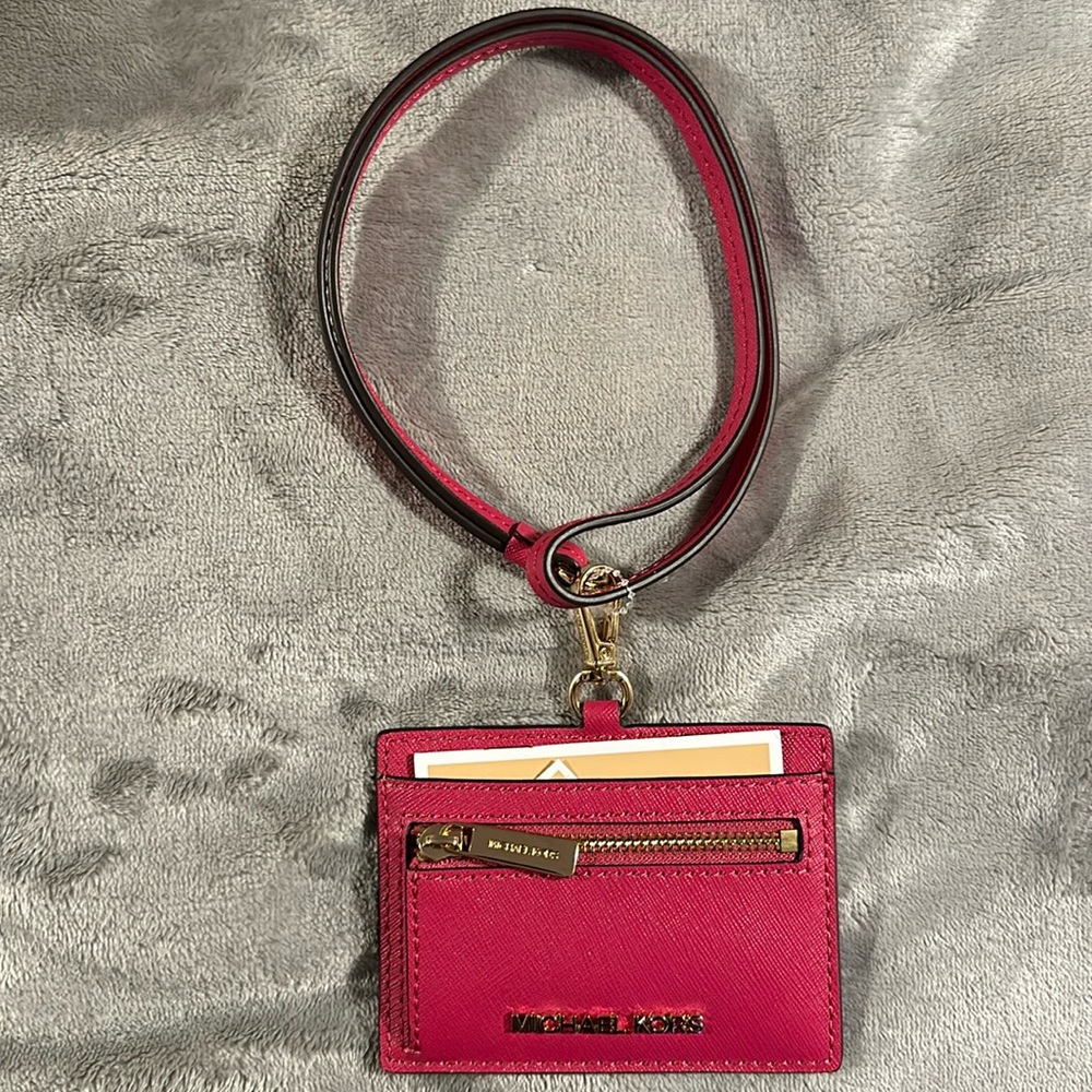 Michael Kors Jet Set Travel Saffiano Leather Card Case Lanyard